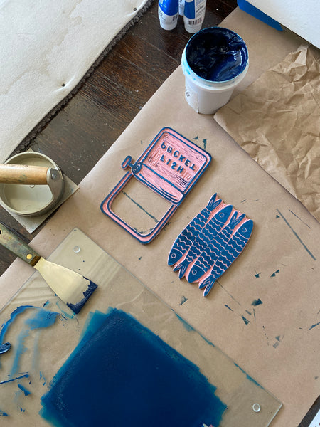 “Fish Pocket” Block Printed Sardine Tee