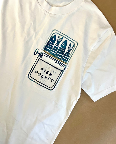 “Fish Pocket” Block Printed Sardine Tee