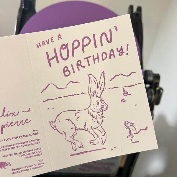 Jackrabbit Letterpress Card | Hoppin' Birthday