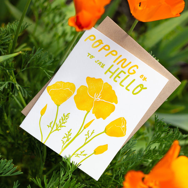 Popping By California Poppies Letterpress Card