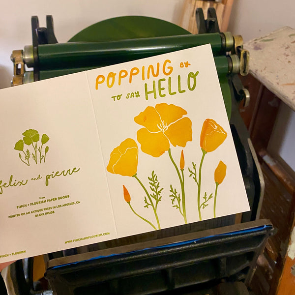 Popping By California Poppies Letterpress Card