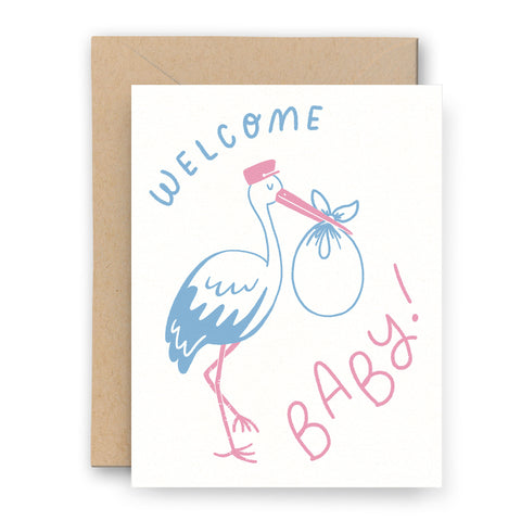 Welcome Baby Stork Letterpress Card