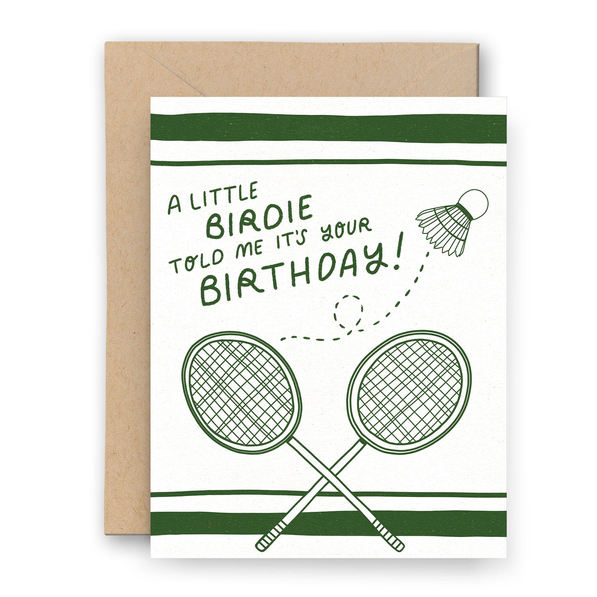 Little Birdie Badminton Birthday Letterpress Card