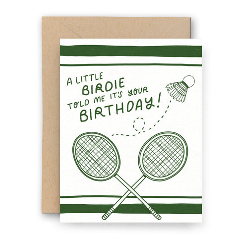 Little Birdie Badminton Birthday Letterpress Card