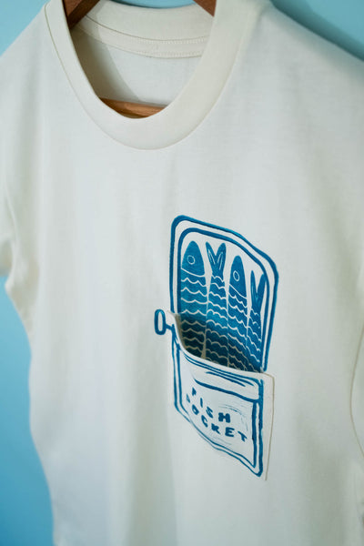 “Fish Pocket” Block Printed Sardine Tee