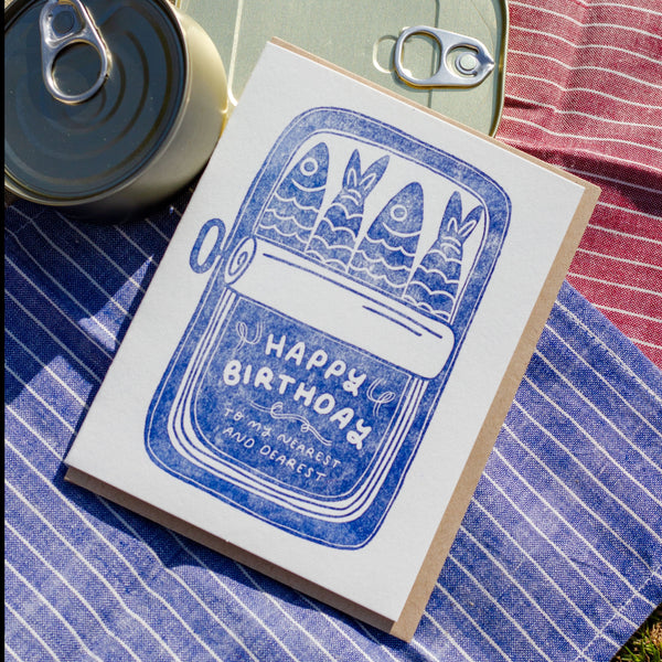 Happy Birthday Sardine Can Letterpress Card