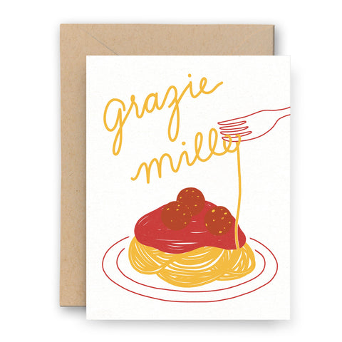 Grazie Mille Spaghetti Letterpress Card