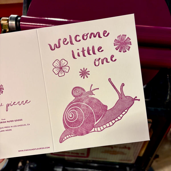 Welcome Little Snail Letterpress Card | New Baby