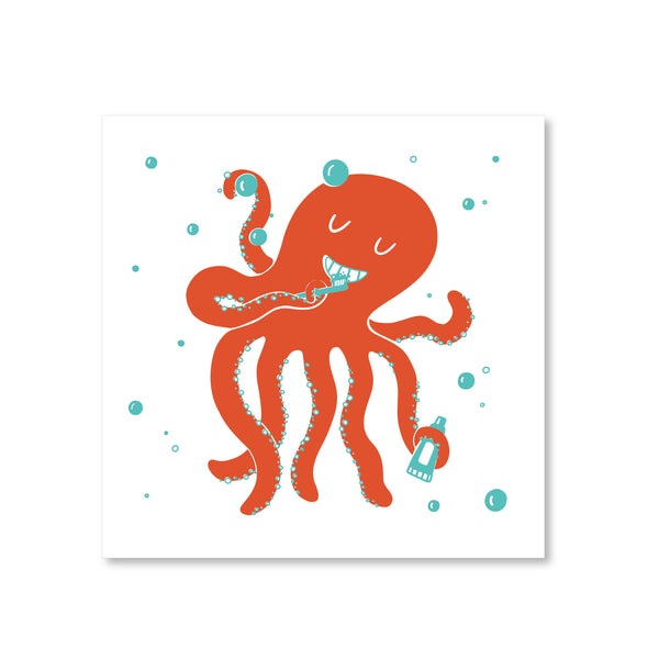 Octopus Brushing His Teeth Art Print