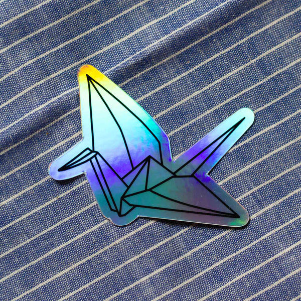 Holographic Origami Crane Vinyl Sticker